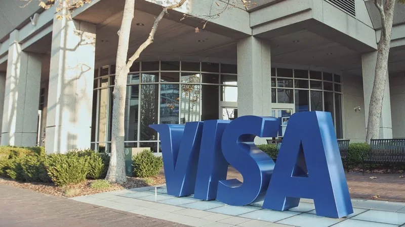 Visa office signage, representing Visa's stablecoin settlement strategy