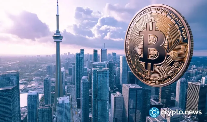 Toronto skyline with a Bitcoin symbol representing crypto ownership in Canada