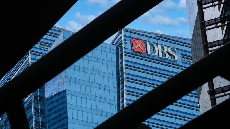 Exterior signage of DBS bank headquarters in Singapore