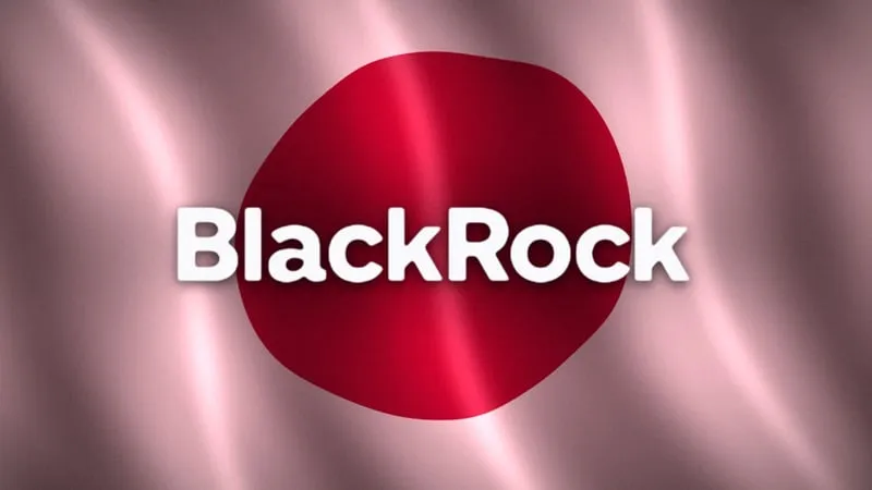 The BlackRock logo over a waving Japanese flag