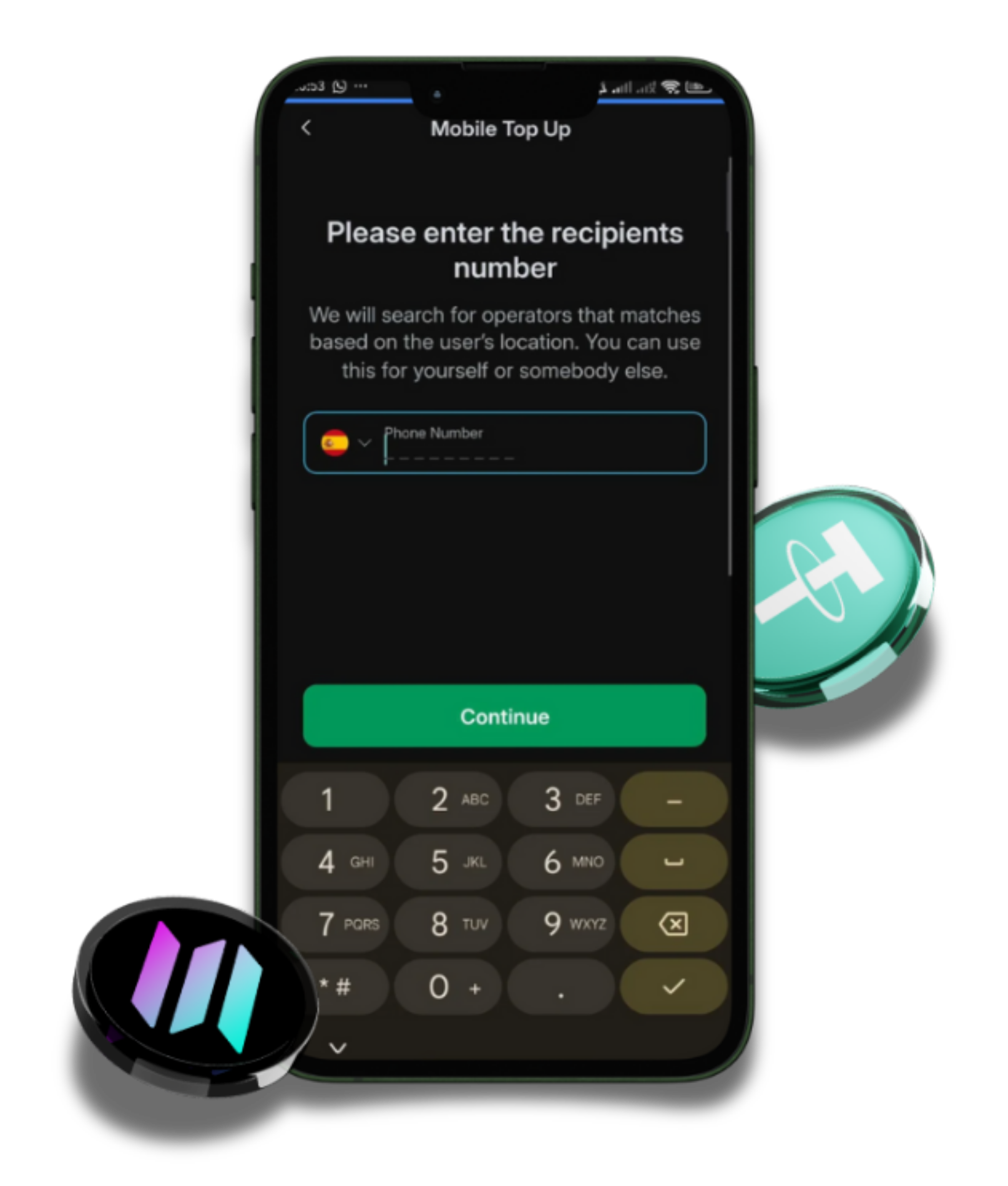 Mobile top-up screen in Zypto App