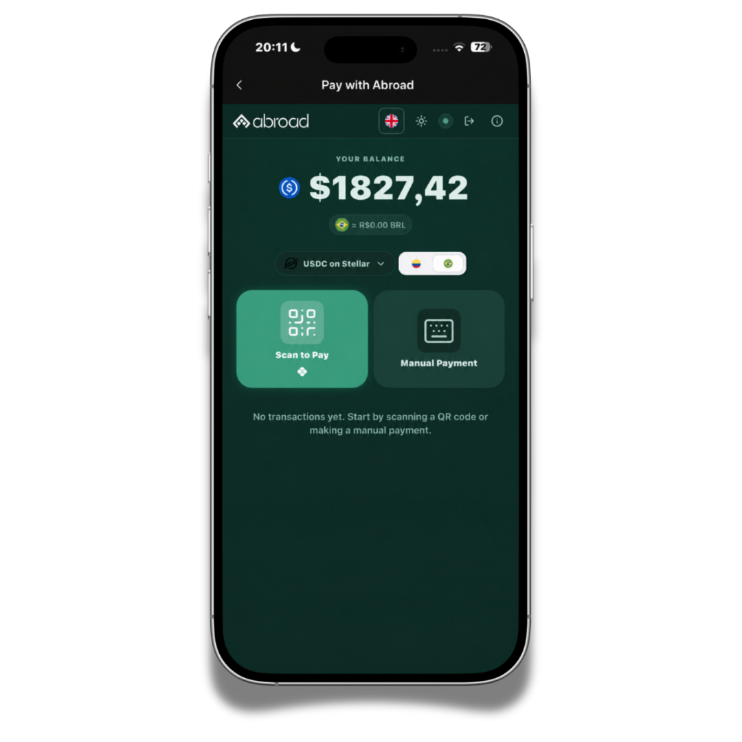 Pay abroad screen in Zypto App