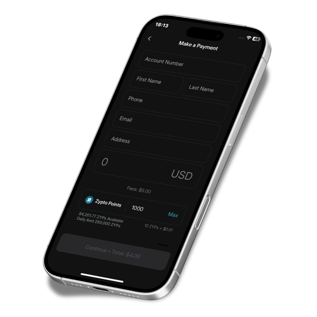 Paying a bill from a crypto balance in Zypto App