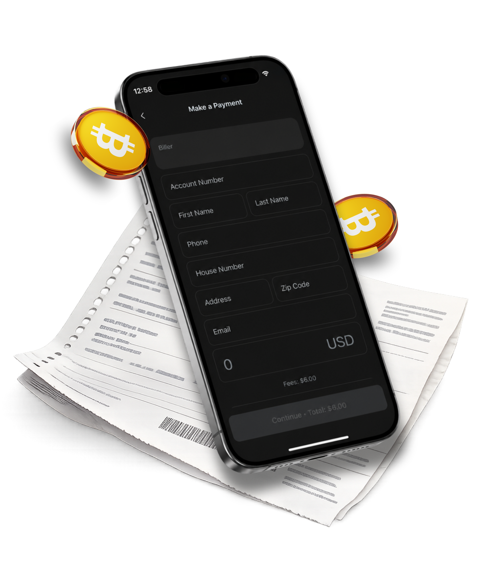 Paying a bill from a crypto balance in Zypto App